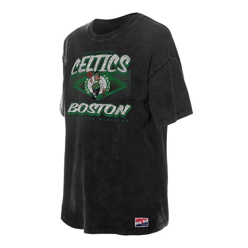 Women's New Era  Black Boston Celtics Throwback Mineral Wash Oversized T-Shirt
