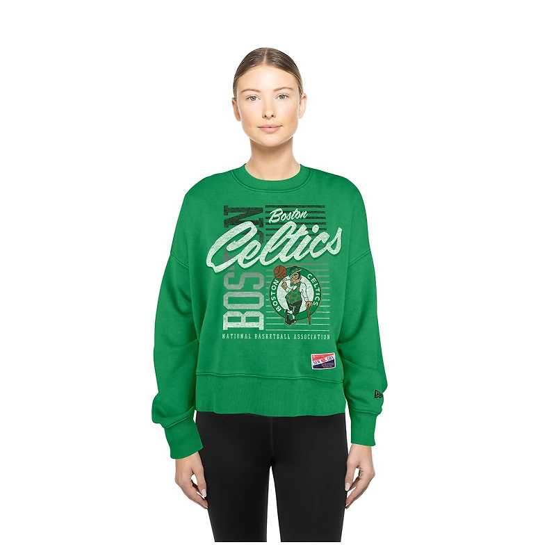 Women's New Era Kelly Green Boston Celtics Boxy Throwback Mineral Wash Sweatshirt