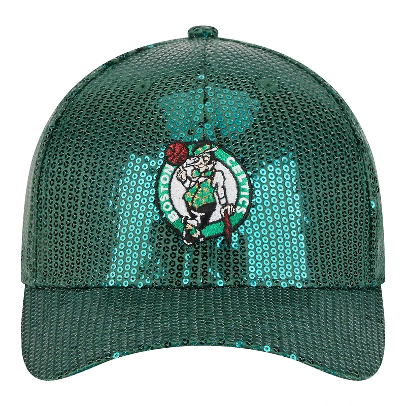 Women's New Era Kelly Green Boston Celtics Sequin M-Crown 9FORTY Adjustable Hat