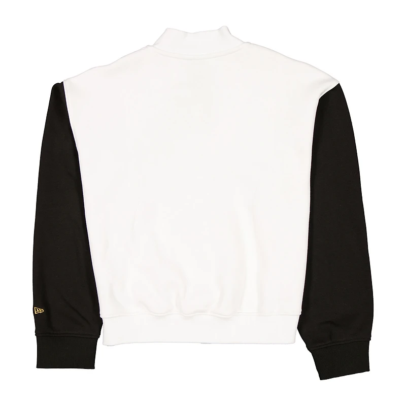 Veste polaire New Era blanche et noire Boston Celtics édition City 2025/26 pour femme, fermeture à boutons-pression.