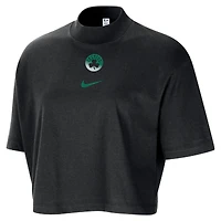 Women's Nike Black Boston Celtics Courtside Mock Neck Loose Fit Cropped T-Shirt