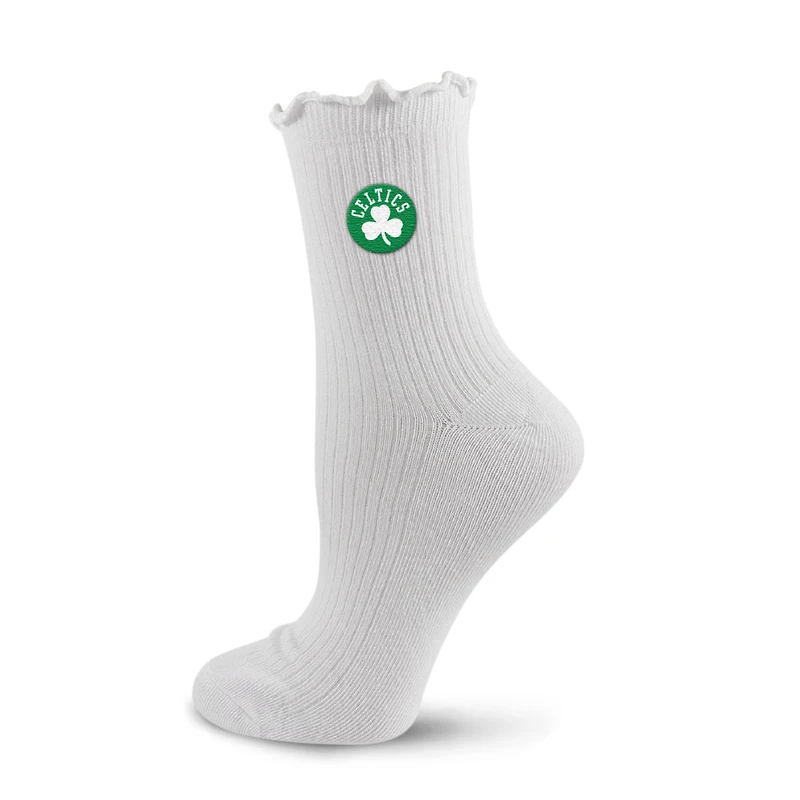 Women's PRO Compression White Boston Celtics Logo Lettuce Hem Quarter Socks