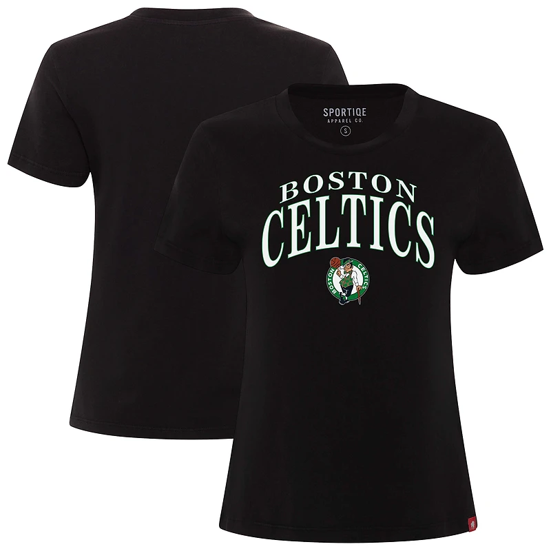 Women's Sportiqe  Black Boston Celtics Arcadia Boxy T-Shirt