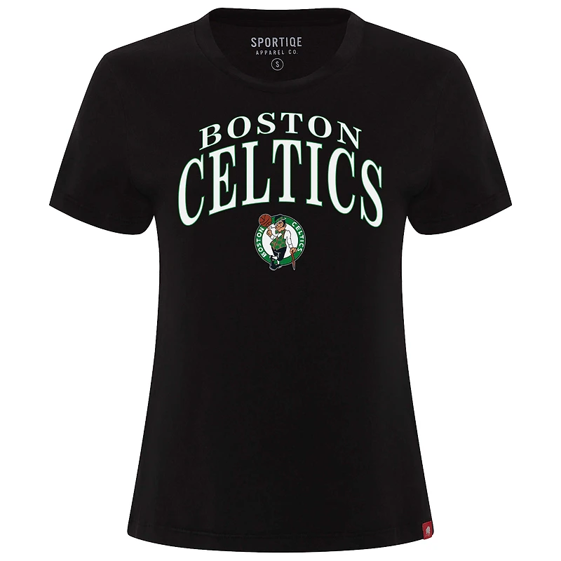 Women's Sportiqe  Black Boston Celtics Arcadia Boxy T-Shirt