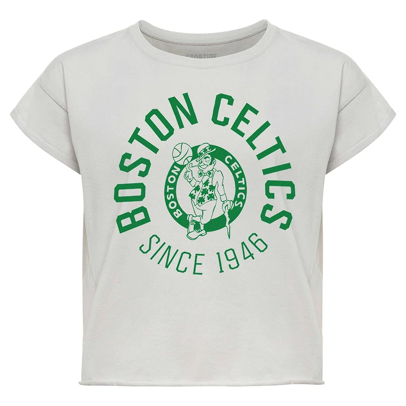 Women's Sportiqe Gray Boston Celtics Cropped Genuine Issue Collection Alana T-Shirt
