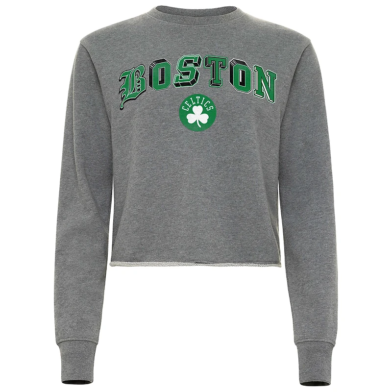 Women's Sportiqe  Heather Gray Boston Celtics Varsity Collection Kacey Cropped Pullover Sweatshirt