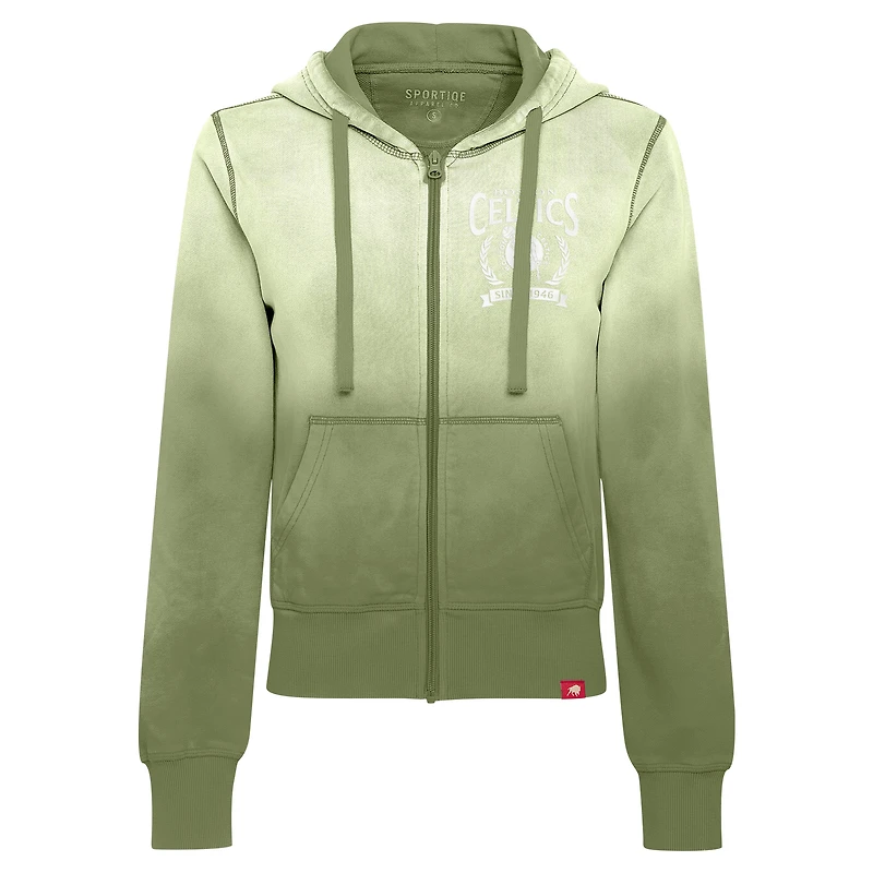 Women's Sportiqe Olive Boston Celtics Carli Sun Fade Full-Zip Hoodie