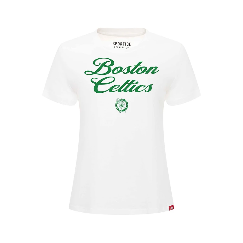 Women's Sportiqe White Boston Celtics Arcadia T-Shirt
