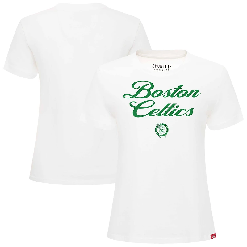 Women's Sportiqe White Boston Celtics Arcadia T-Shirt