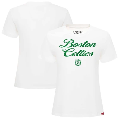 Women's Sportiqe White Boston Celtics Arcadia T-Shirt