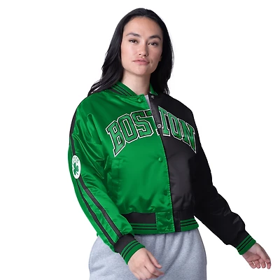 Women's Starter  Black/Kelly Green Boston Celtics Zone Blitz Cropped Full-Snap Satin Jacket