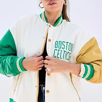 Women's Terez White Boston Celtics Full-Snap Bomber Jacket