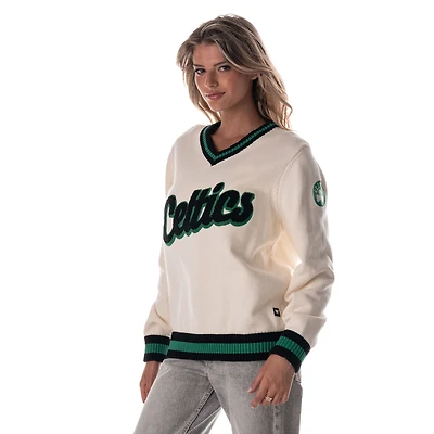 Women's The Wild Collective Cream Boston Celtics Jacquard V-Neck Sweater