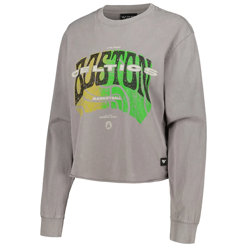 T-shirt court à manches longues pour femmes The Wild Collective gris Boston Celtics Band