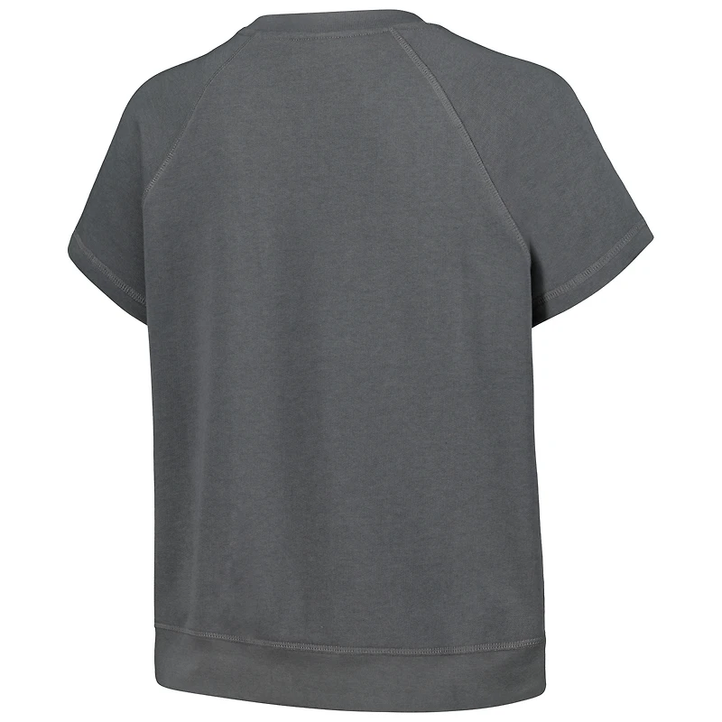 Women's The Wild Collective Gray Boston Celtics Embroidered Fleece Raglan Short Sleeve Pullover Sweatshirt