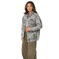 Women's The Wild Collective  Gray Boston Celtics Oversized Cargo Denim Jacket