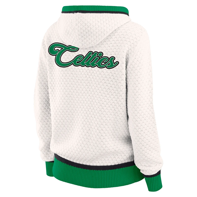 Women's WEAR by Erin Andrews Cream Boston Celtics Plus Hoodie Sweater