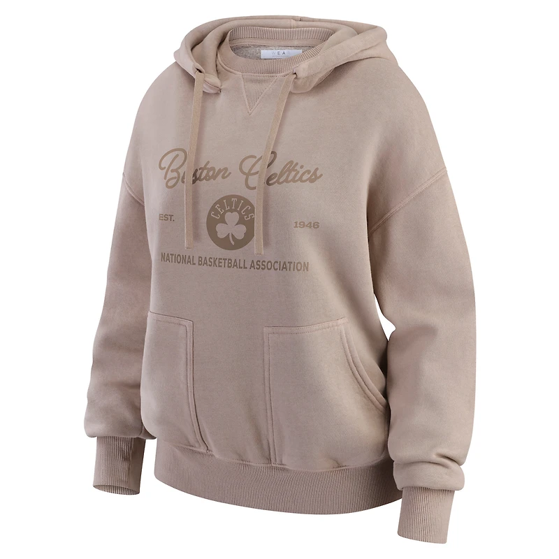 Women's WEAR by Erin Andrews Tan Boston Celtics Washed Pullover Crewdie