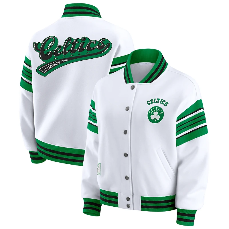 Veste sweat-shirt en polaire blanche à boutons-pression des Boston Celtics pour femme WEAR by Erin Andrews