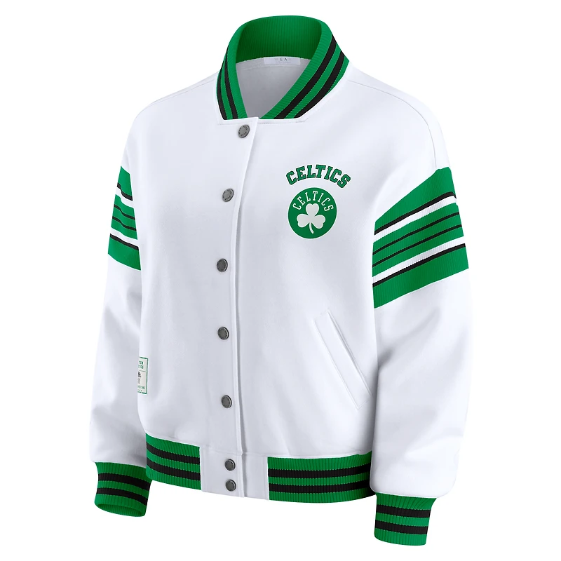 Women's WEAR by Erin Andrews  White Boston Celtics Full-Snap Fleece Sweatshirt Jacket