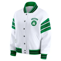 Women's WEAR by Erin Andrews  White Boston Celtics Full-Snap Fleece Sweatshirt Jacket