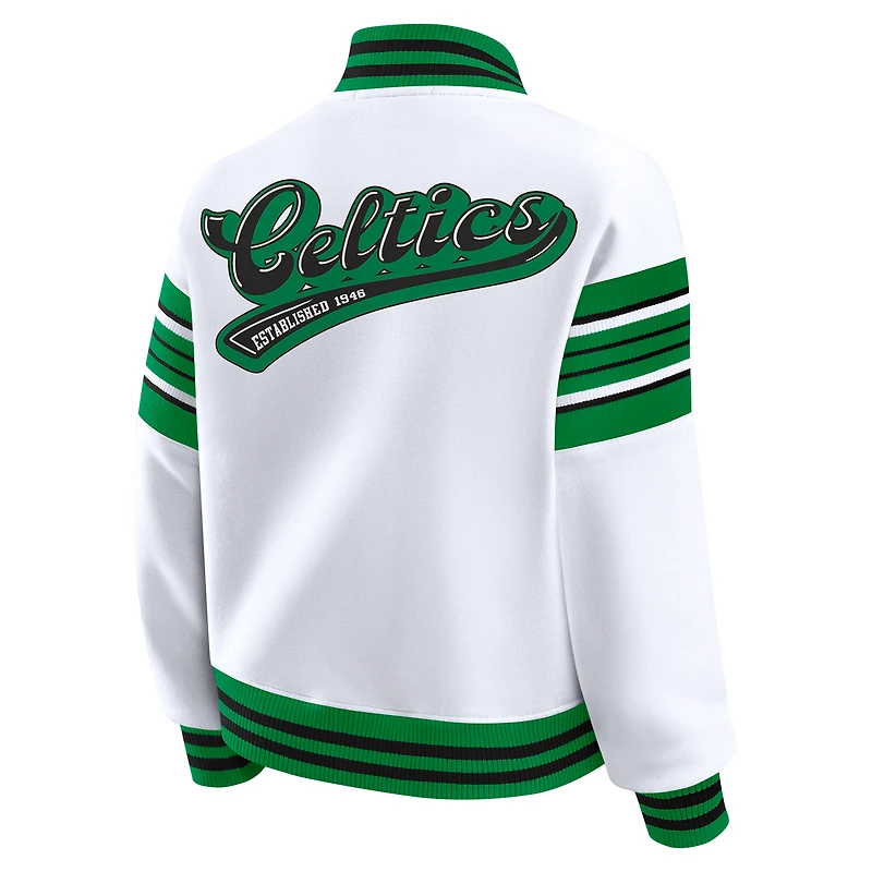 Women's WEAR by Erin Andrews  White Boston Celtics Full-Snap Fleece Sweatshirt Jacket