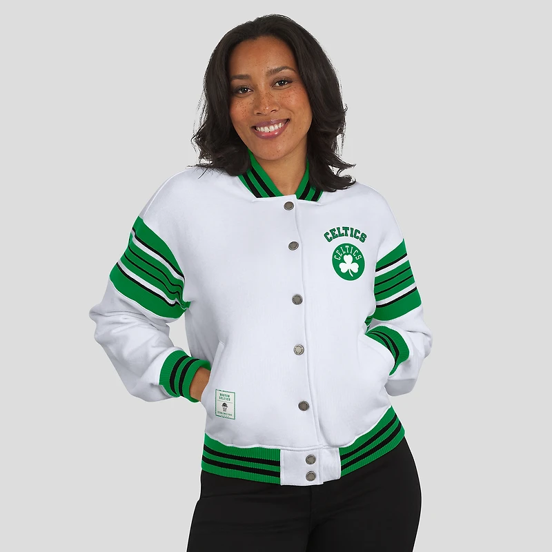 Women's WEAR by Erin Andrews  White Boston Celtics Full-Snap Fleece Sweatshirt Jacket