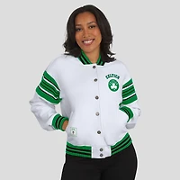 Women's WEAR by Erin Andrews  White Boston Celtics Full-Snap Fleece Sweatshirt Jacket