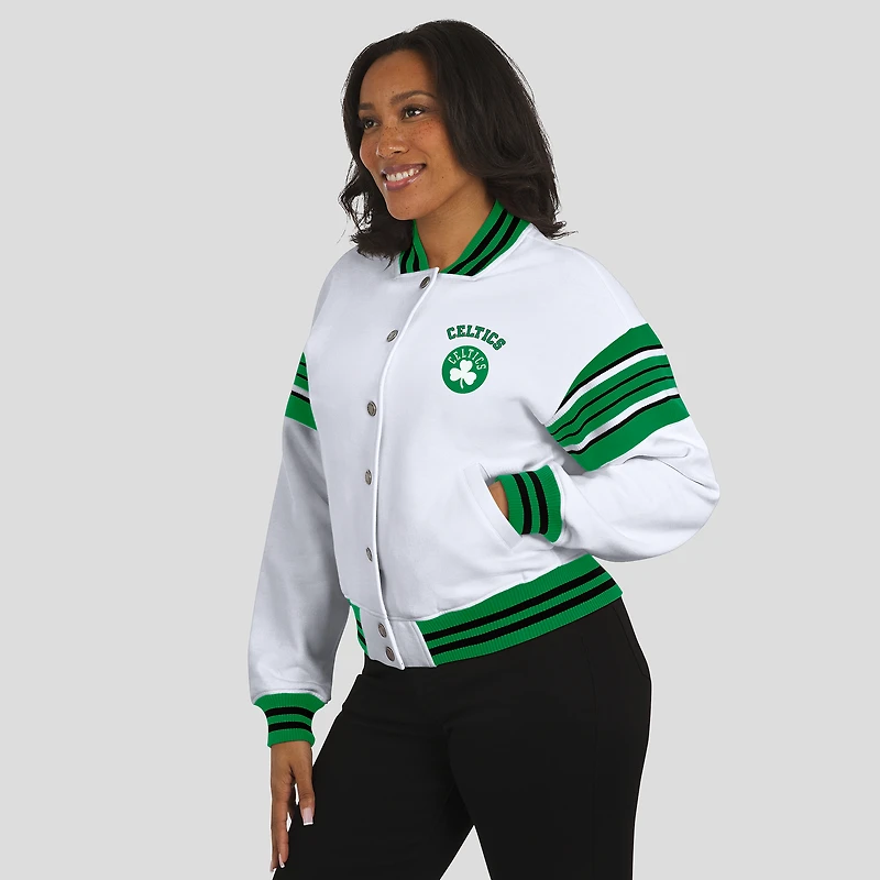 Women's WEAR by Erin Andrews  White Boston Celtics Full-Snap Fleece Sweatshirt Jacket