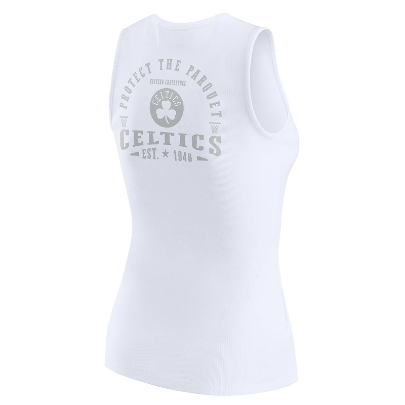 Women's WEAR by Erin Andrews White Boston Celtics Rib-Knit Henley Tank Top