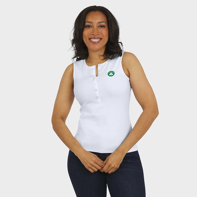 Women's WEAR by Erin Andrews White Boston Celtics Rib-Knit Henley Tank Top