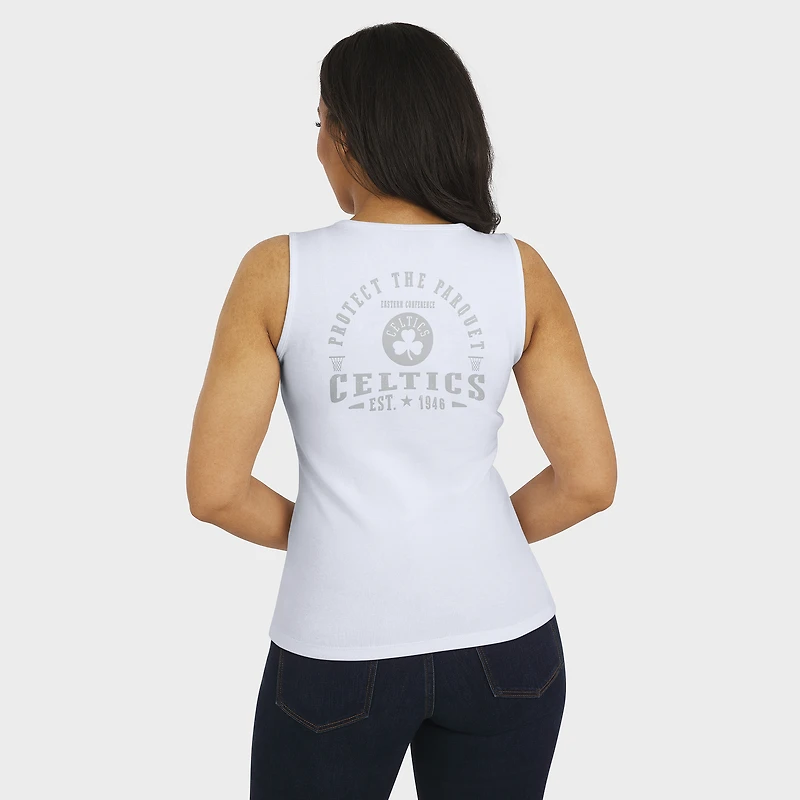 Women's WEAR by Erin Andrews White Boston Celtics Rib-Knit Henley Tank Top