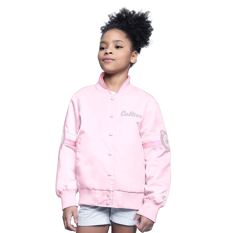 Veste universitaire rose clair Boston Celtics Arena à boutons-pression pour jeunes