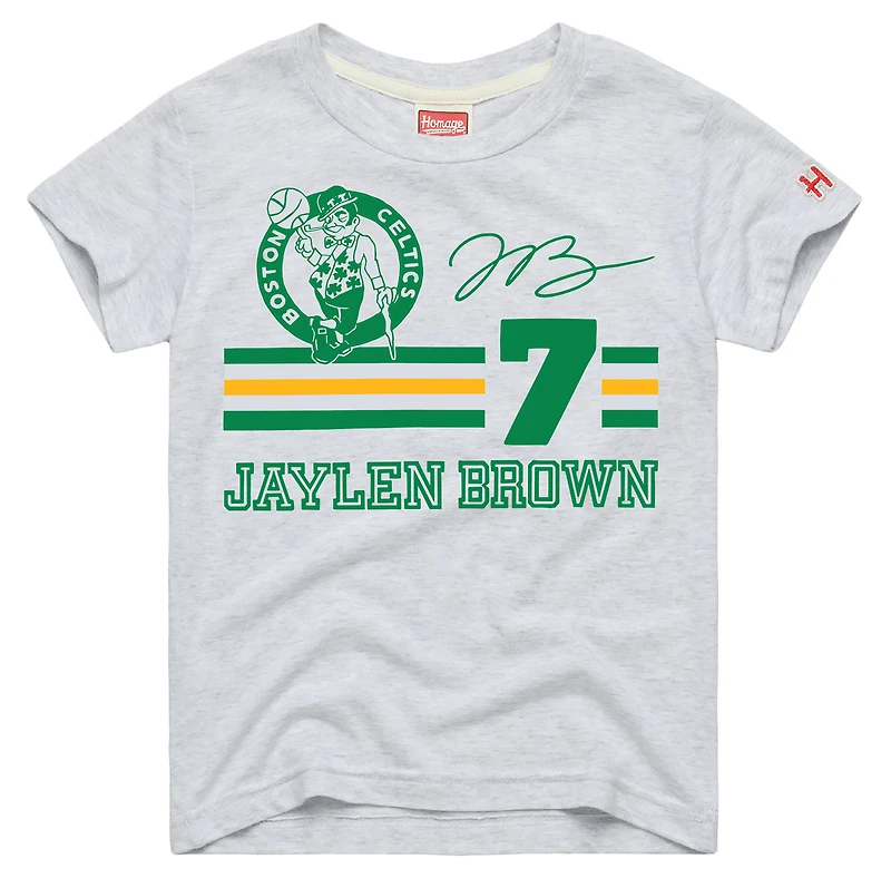 Youth Homage Jaylen Brown Ash Boston Celtics Remix Signature Name & Number Tri-Blend T-Shirt