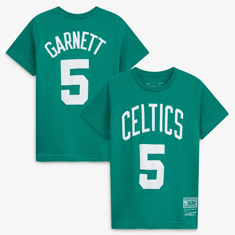 T-shirt avec nom et numéro Kevin Garnett Kelly Green Boston Celtics Hardwood Classics pour jeune