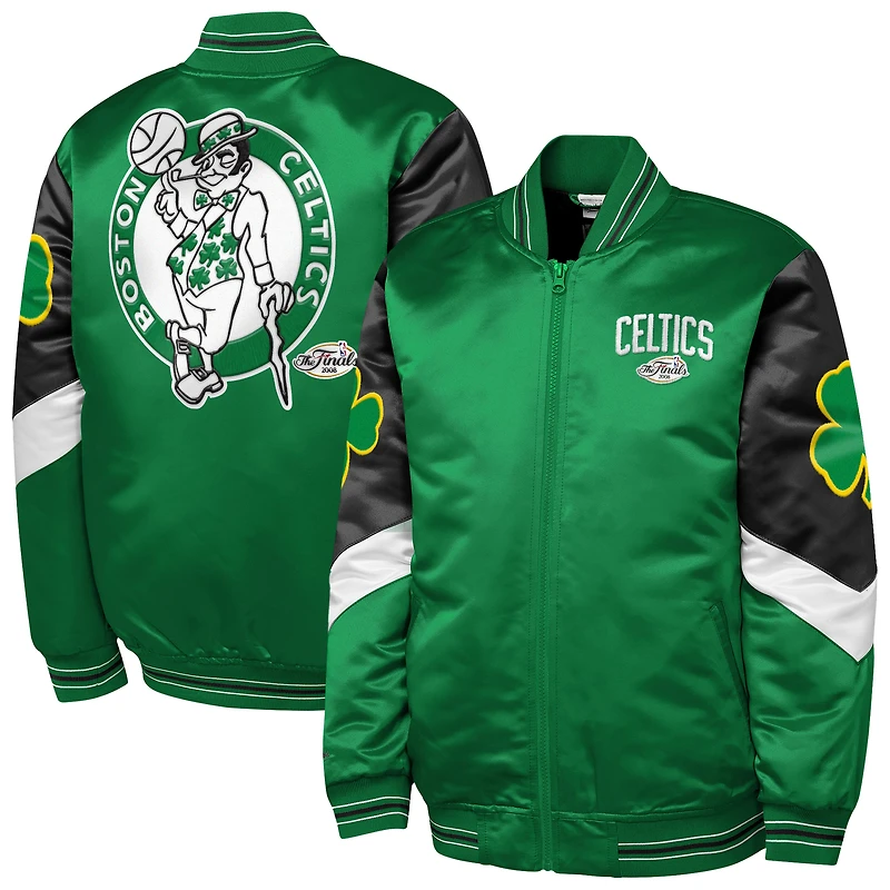 Veste en satin épaisse entièrement zippée Mitchell & Ness Green Boston Celtics Throw It Back pour jeune