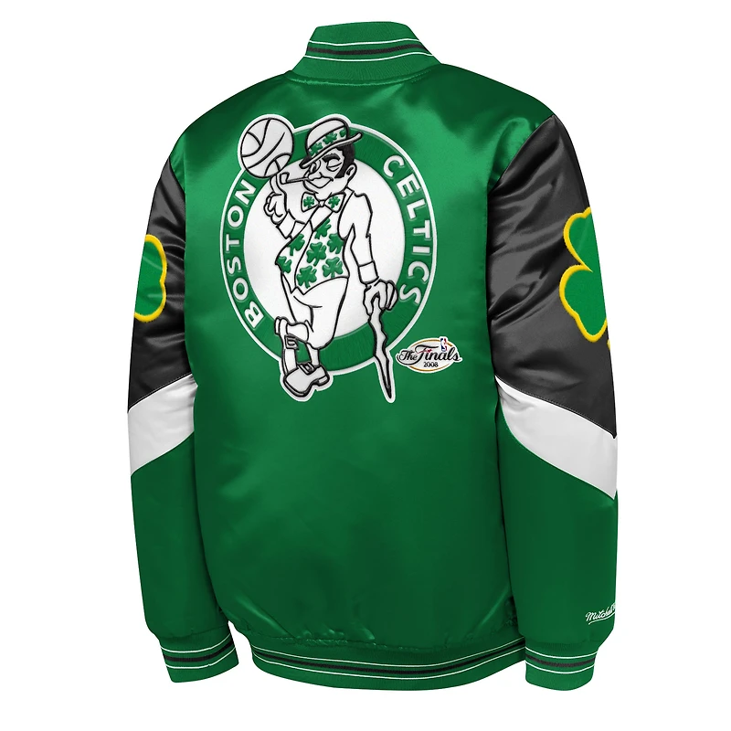 Veste en satin épaisse entièrement zippée Mitchell & Ness Green Boston Celtics Throw It Back pour jeune