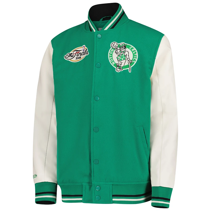 Veste universitaire à boutons-pression complète Mitchell & Ness Kelly Green des Boston Celtics pour jeunes