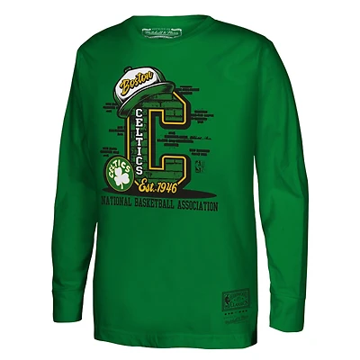 T-shirt à manches longues goutte pour jeunes Mitchell & Ness Kelly Green Boston Celtics Hardwood Classics Vintage Players