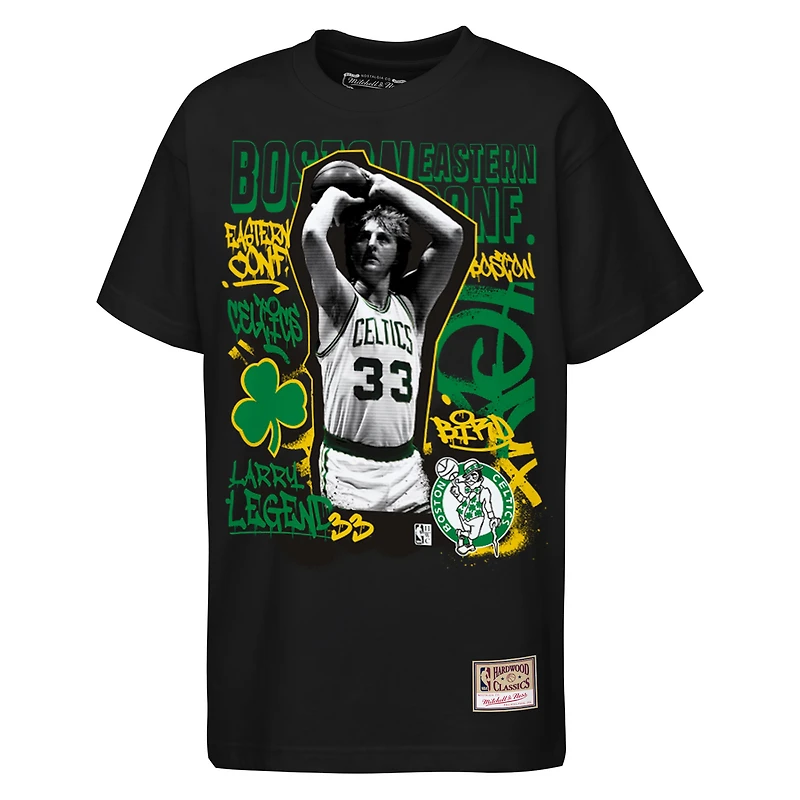 T-shirt Mitchell & Ness Larry Bird noir pour enfant, souvenir de la star des Boston Celtics