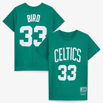 Youth Mitchell & Ness Larry Bird Kelly Green Boston Celtics Hardwood Classics Name Number T-Shirt