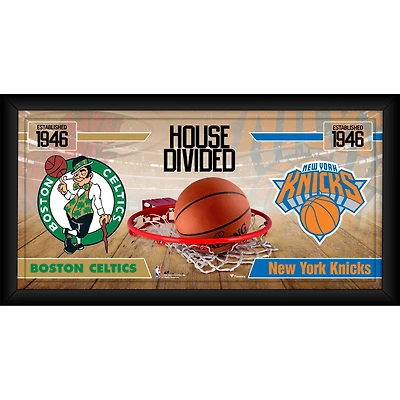 Collage encadré 10" x 20" représentant le match Boston Celtics contre New York Knicks.