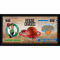 Collage encadré 10" x 20" représentant le match Boston Celtics contre New York Knicks.