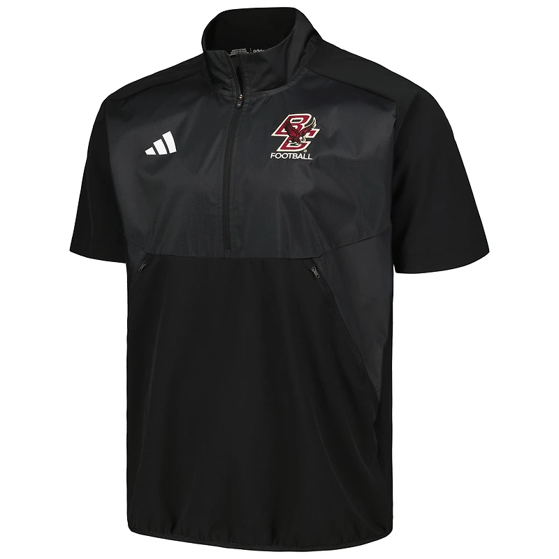 Veste adidas noire à manches courtes et quart de zip pour hommes Boston College Eagles Sideline AEROREADY