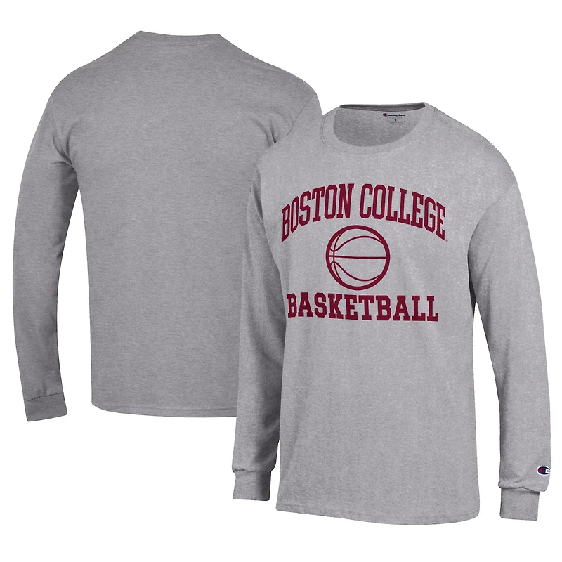 T-shirt de basket-ball à manches longues Champion Grey pour homme, avec logo emblématique des Boston College Eagles