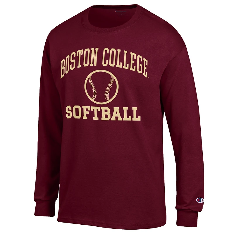 T-shirt à manches longues Powerblend Icon Softball marron Champion pour homme des Boston College Eagles