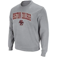 Men's Colosseum Heathered Gray Boston College Eagles Arch & Logo Tackle Twill Pullover Sweatshirt