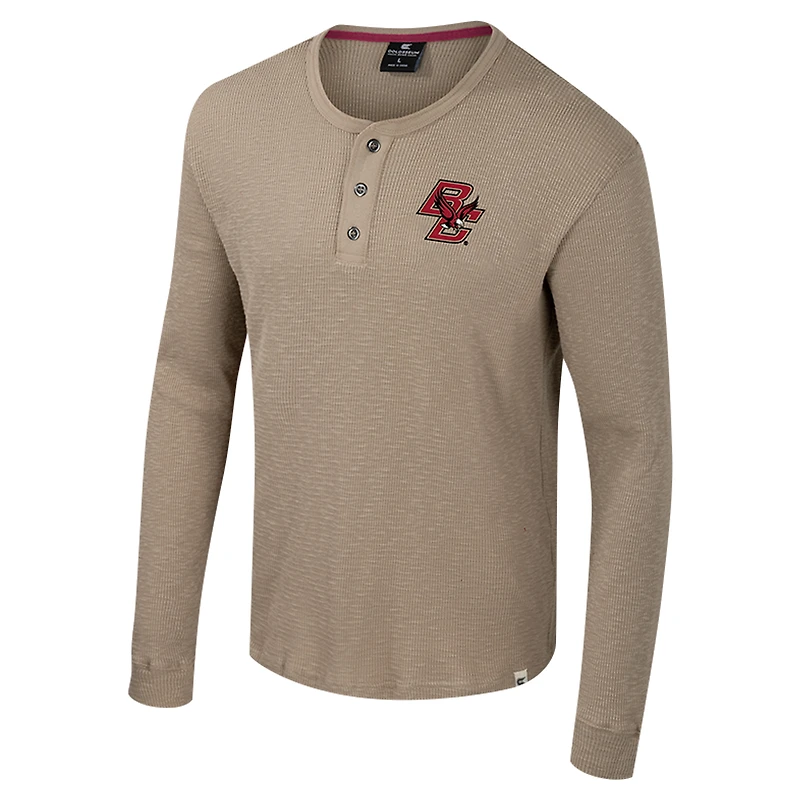 Men's Colosseum  Tan Boston College Eagles Great Outdoors Henley Long Sleeve Shirt