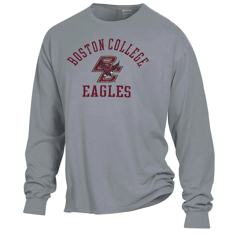 Men's ComfortWash Gray Boston College Eagles Arch Logo Garment Dyed Long Sleeve T-Shirt