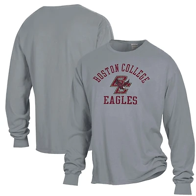 Men's ComfortWash Gray Boston College Eagles Arch Logo Garment Dyed Long Sleeve T-Shirt